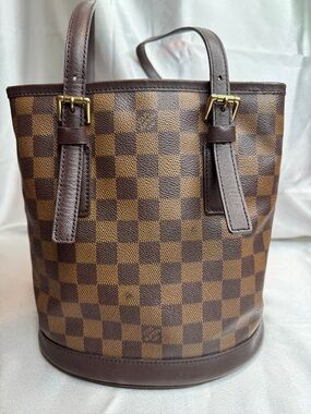 Louis Vuitton Damier Ebene Bucket Bag with Dark Brown Trim & COA